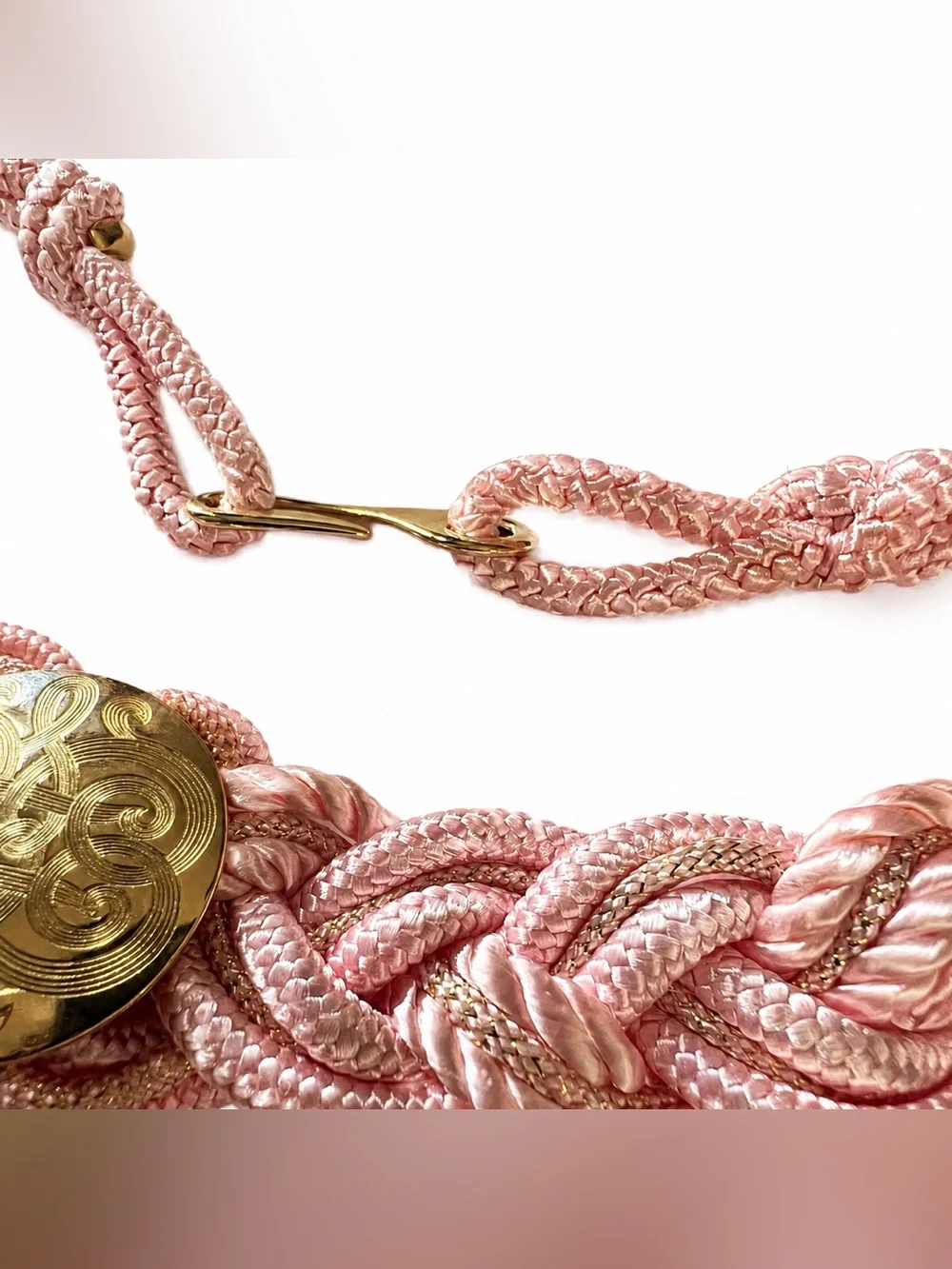 Pink & Gold Braided Belt With Gold Engraved Buckle